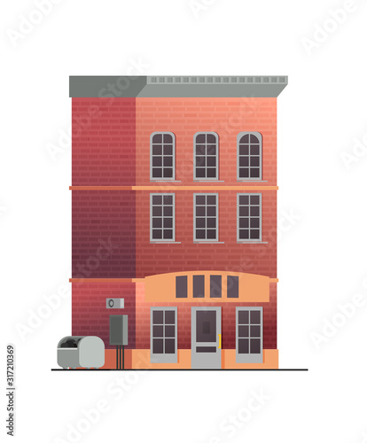 Downtown vector building with shop or store illustration isolated on white background