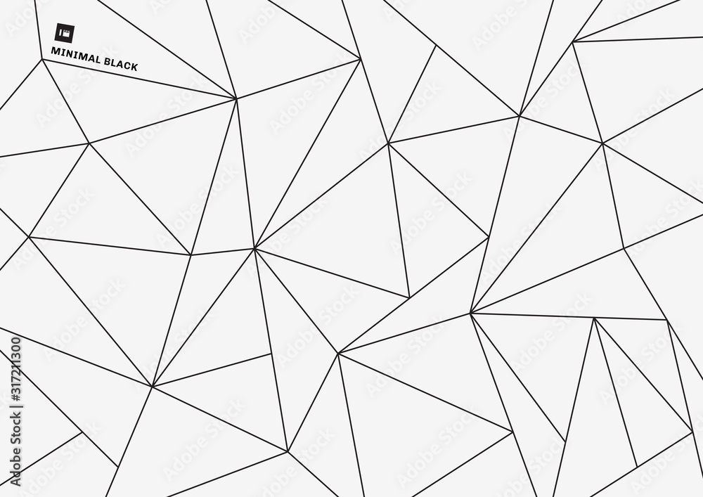 Fototapeta premium Abstract geometric triangle low polygon simple black line pattern on white background minimal style.