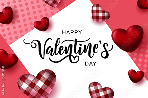 Happy Valentine's day text, hand lettering typography poster. Vector illustration. Romantic quote postcard, card, invitation, banner template. 