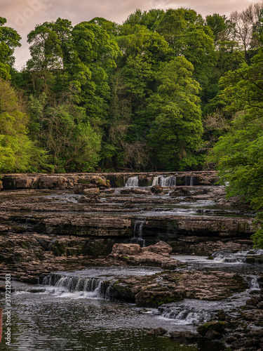 View at the Aysgarth Falls and the River Ure from the Yore Bridge  North Yorkshire  England  UK