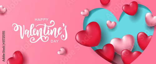 Happy Valentine's day text, hand lettering typography poster. Vector illustration. Romantic quote postcard, card, invitation, banner template. 