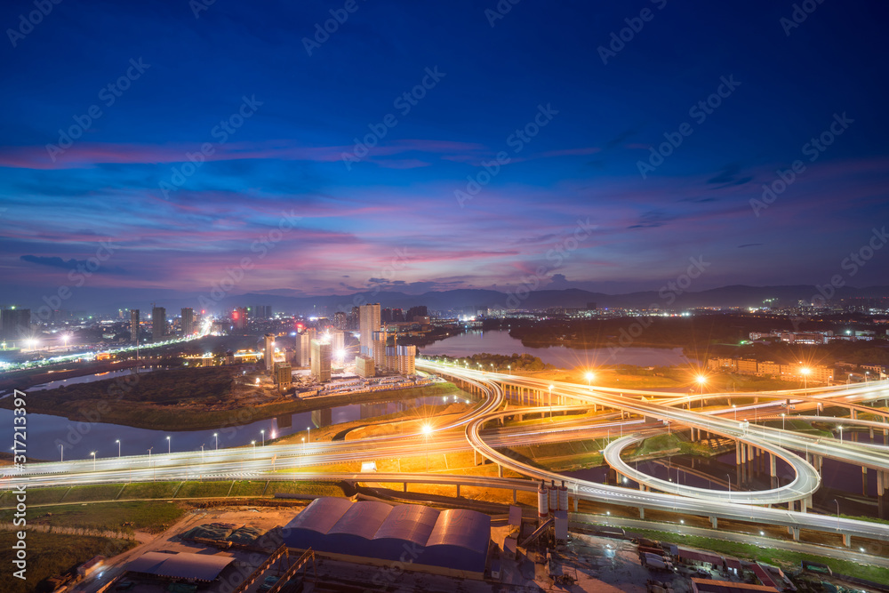 Overpass of the light trails, beautiful curves.
