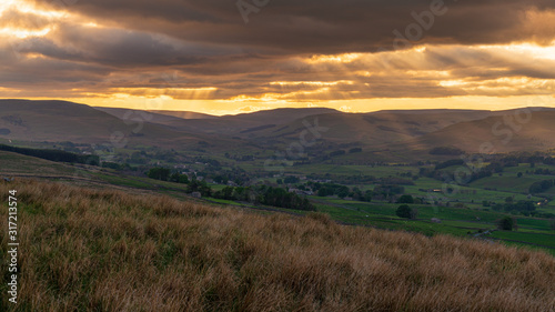 A cloudy sunset in the Yorkshire Dales near Countersett  North Yorkshire  England  UK