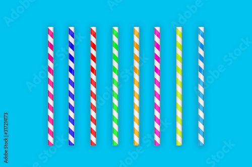 Colorful paper straw mock up template on isolated blue background  3d illustration
