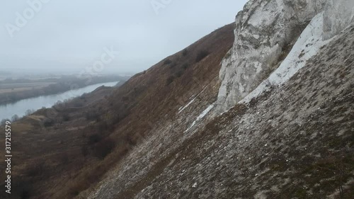 Cretaceous mountains in late autumn. Hiking and flying over the mountains.