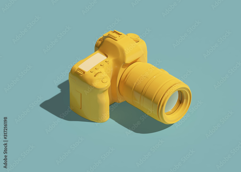 Naklejka Yellow DSLR camera icon isometric view. 3d rendering