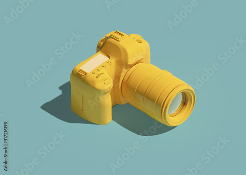 Obraz na plátne Yellow DSLR camera icon isometric view. 3d rendering