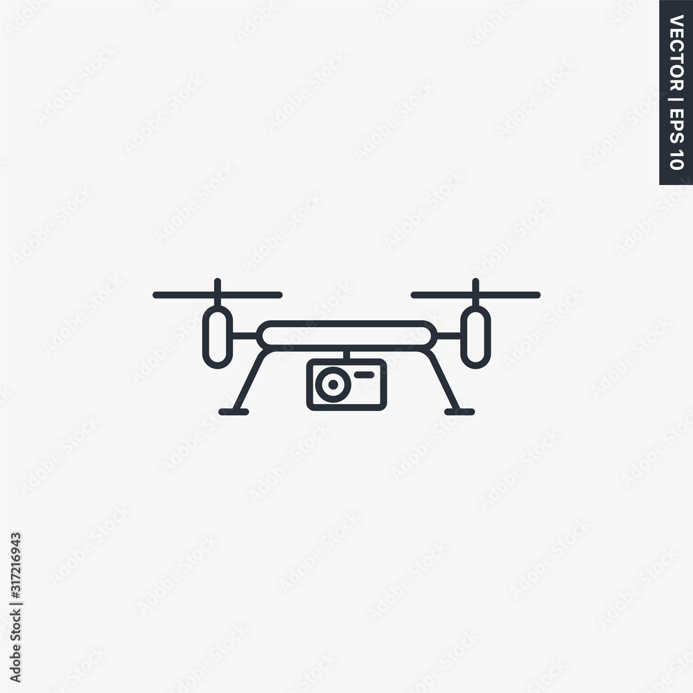 Quadcopter and flying drone icon, linear style sign for mobile concept and web design Quadcopter and flying drone icon, linear style sign for mobile concept and web design