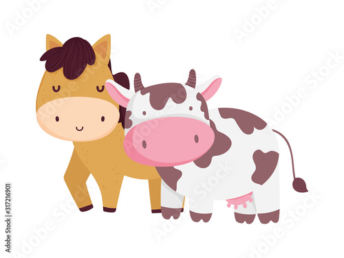 horse and cow farm animal cartoon