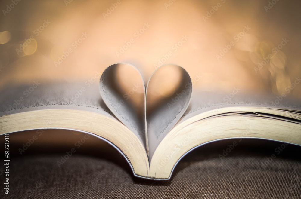 Open book with two pages forming heart shape Open book with two pages forming heart shape