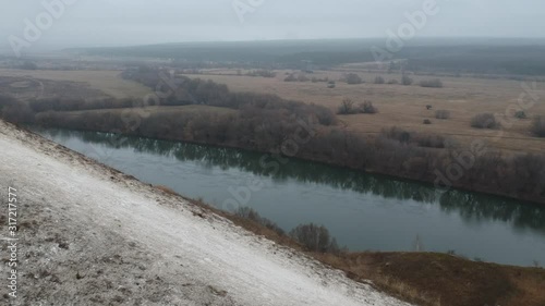 Cretaceous mountains in late autumn. Hiking and flying over the mountains.