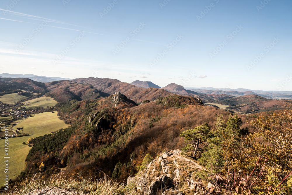 view from Stefanikova vyhliadka in autumn Sulovske skaly mountains in Slovakia