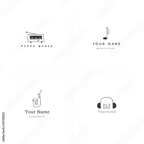 Hand drawn music and sound record elements. Set of vector logo templates.