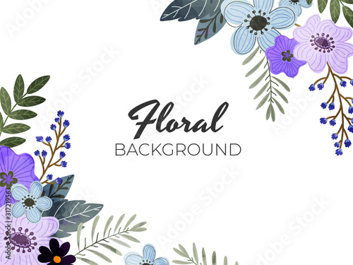 Colorful Flowers with Leaves Decorated on White Background.