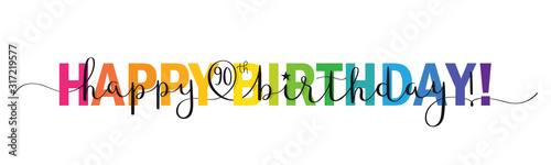 Canvas Print Rainbow-colored vector brush calligraphy HAPPY 90th BIRTHDAY! banner with swashe