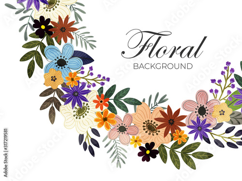 White Background Decorated with Colorful Floral Design. photo