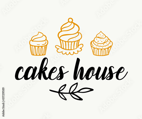 Cakes shop logotype template  sweet bakery badge label