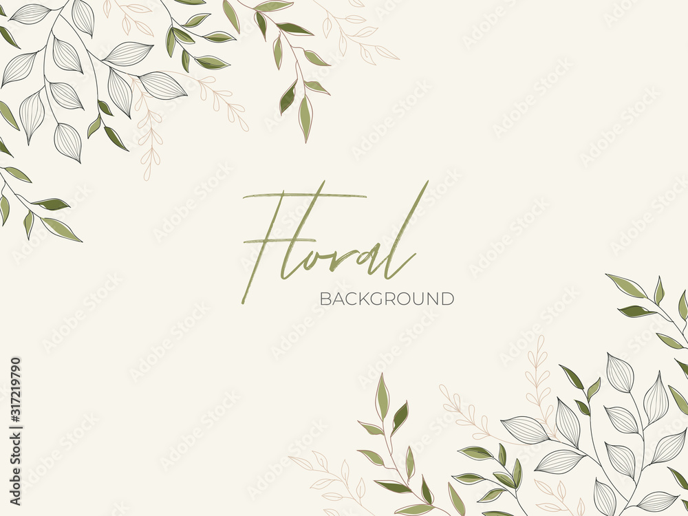 Floral Background Decorated with Leaves Branch.