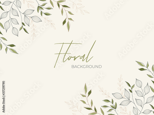 Floral Background Decorated with Leaves Branch.