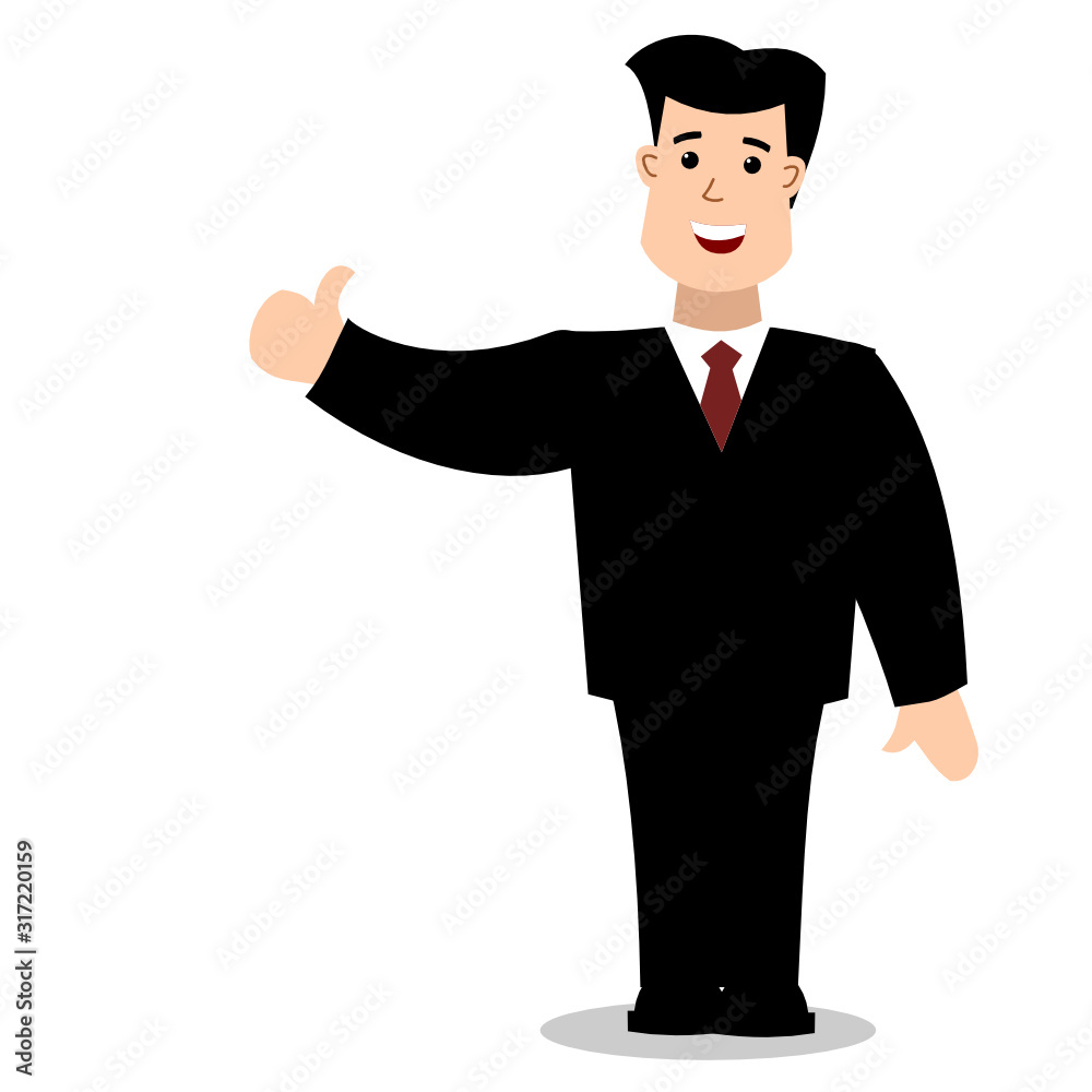 Businessman in black business suit gives thumb up - like, isolated on white background Businessman in black business suit gives thumb up - like, isolated on white background