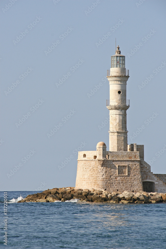 view of Chania lighthouse in Crete