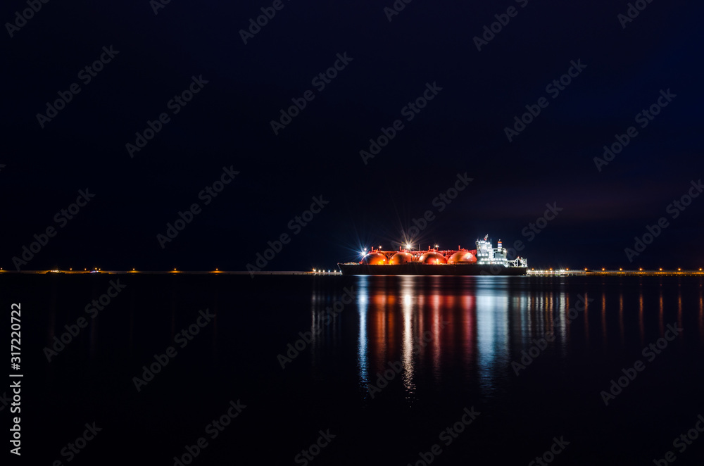 LNG TANKER AT NIGHT - A beautiful ship at the gas terminal