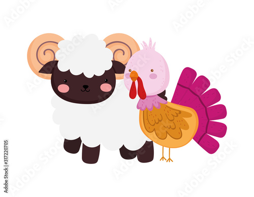 ram and turkey farm animal cartoon