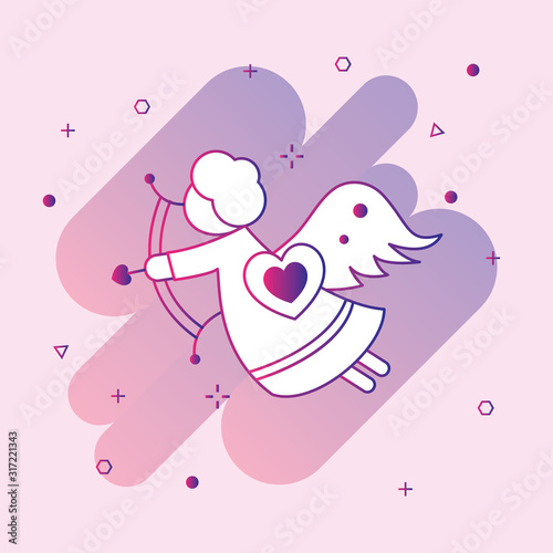  Cupid with bow and arrow flat line icon