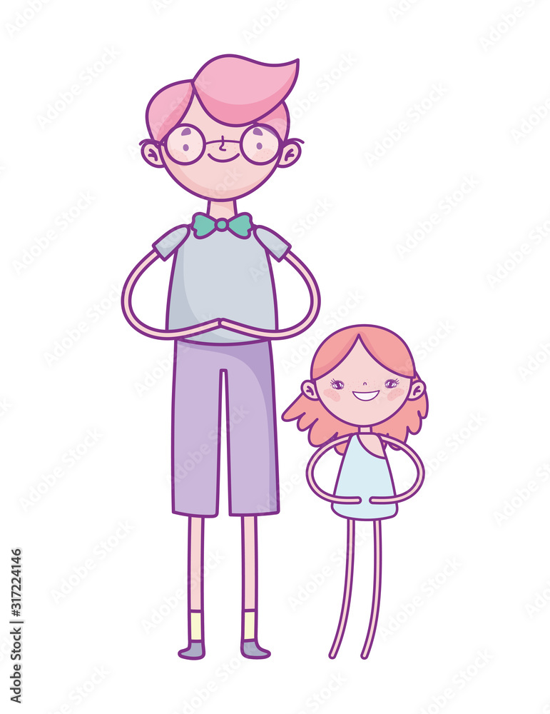 happy valentines day, young man and little cupid cartoon character happy valentines day, young man and little cupid cartoon character