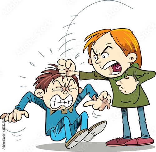 Violence in children. Boy fighting.