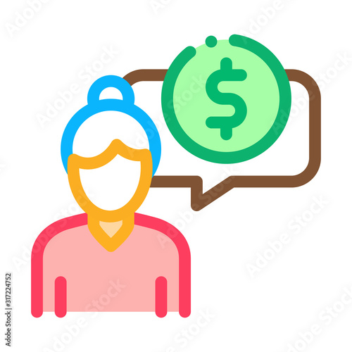 Woman Dollar Mark Icon Vector. Outline Woman Dollar Mark Sign. Isolated Contour Symbol Illustration