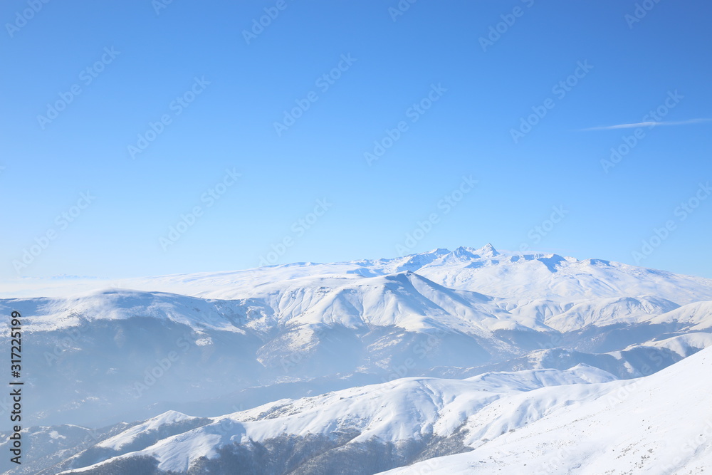 Tsaghkadzor ski resort in Armenia. Beautiful view of the mountains on the top of Tegenis mountains.