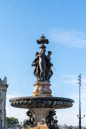 fontain on square Place de la Bourse Les Trois Graces in Bordeaux city center France