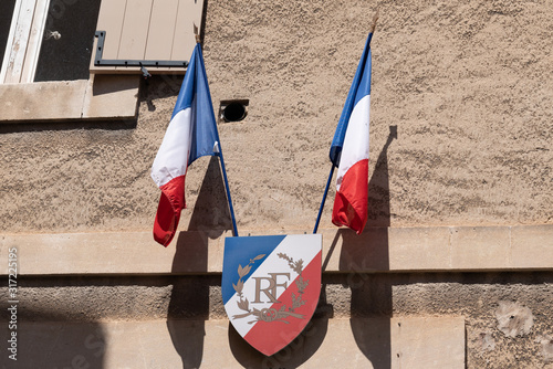 Obraz na plátne flag french and blazonry in city hall in france