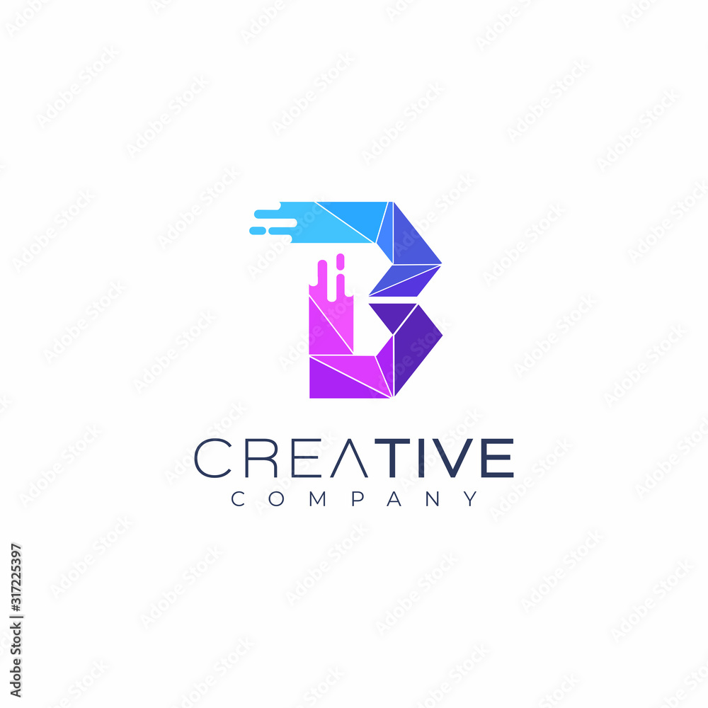 letter B logo design template. Art tech media app creative sign letter B logo design template. Art tech media app creative sign