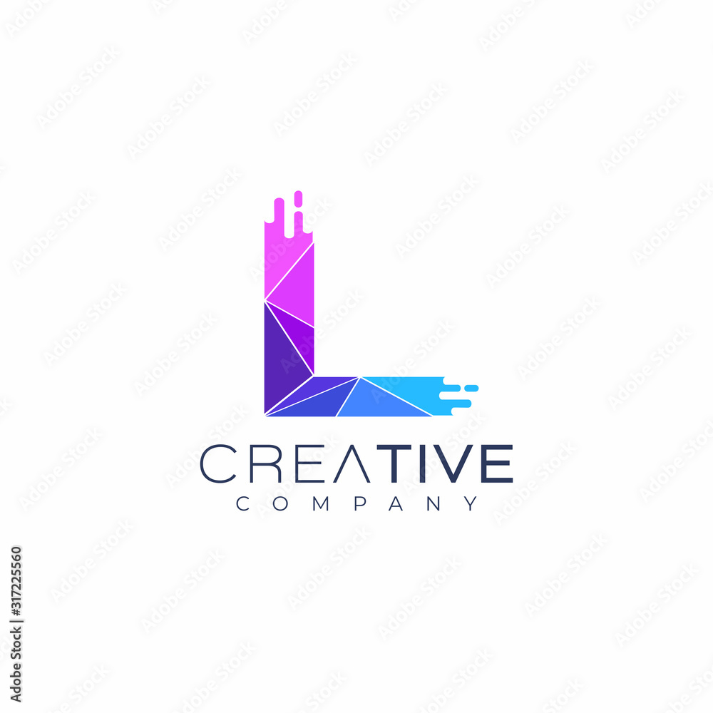 letter L logo design template. Art tech media app creative sign letter L logo design template. Art tech media app creative sign