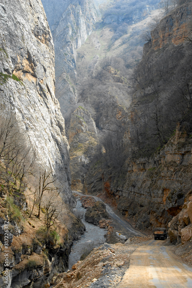 Qudyalchay River Canyon (gorge), Quba-Khachmaz Region, Azerbaijan, Caucasus. Qudyalchay River Canyon (gorge), Quba-Khachmaz Region, Azerbaijan, Caucasus.