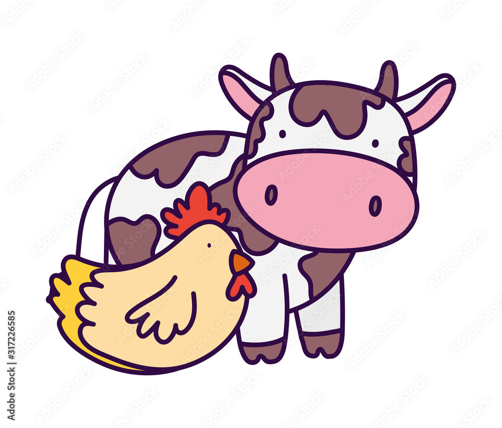 cow with chicken livestock and poultry farm animal cartoon cow with chicken livestock and poultry farm animal cartoon