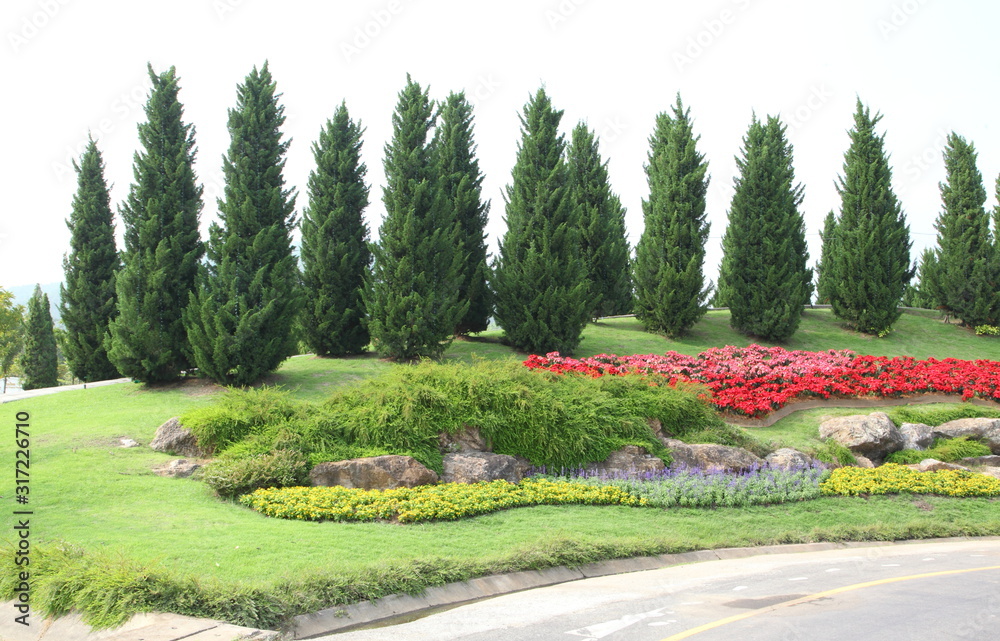 Beautiful flower garden on a hillside. Beautiful flower garden on a hillside.