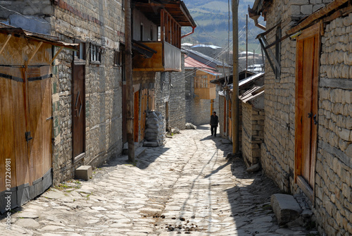 Lahic village, Azerbaijan, Caucasus - April, 2008: Authentic Azerbaijani old man on the street of the village.