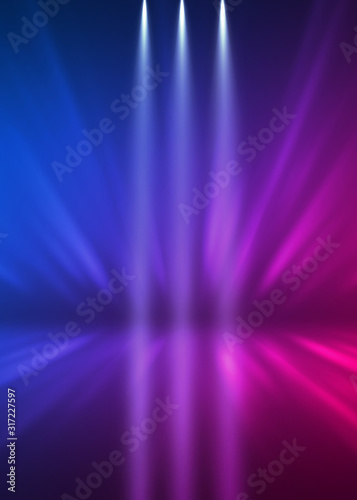Abstract dark background with blue and pink neon glow. Neon luminous figure in the center of the stage. © Laura Сrazy