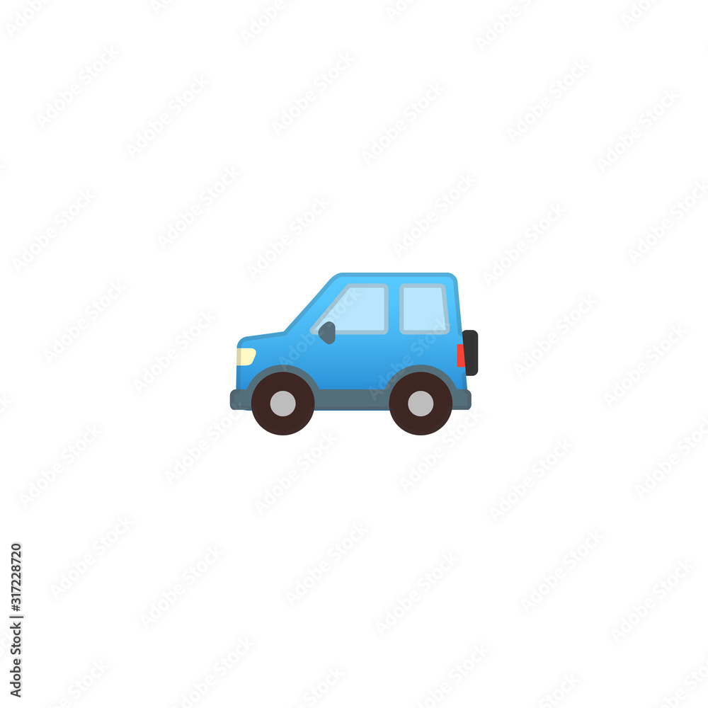 Automobile Vector Icon. Isolated Blue Car Emoji, Emoticon Cartoon Style Illustration