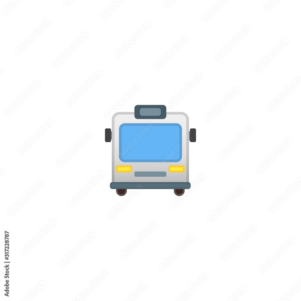 Passenger Bus Vector Icon. Isolated Oncoming Bus Cartoon Style Emoji, Emoticon Illustration
