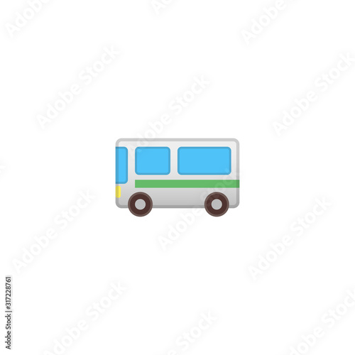 Bus Vector Icon. Isolated Bus Passenger Car Cartoon Style Emoji, Emoticon Illustration