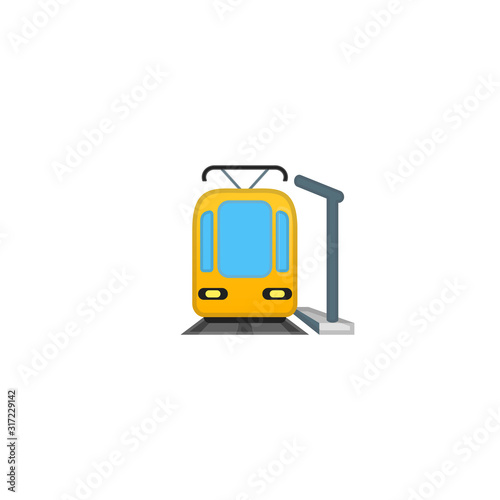Tram Vector Icon. Isolated Tramway Station, Public Transportation Emoji, Emoticon Illustration