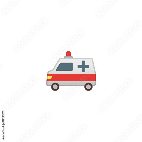 Ambulance Vector Icon. Isolated Ambulance Car Cartoon Style Emoji, Emoticon Illustration