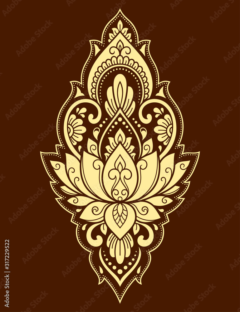 Fototapeta premium Lotus mehndi flower pattern for Henna drawing and tattoo. Decoration in oriental, Indian style. Doodle ornament. Outline hand draw vector illustration.