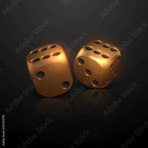 Golden dices on black background