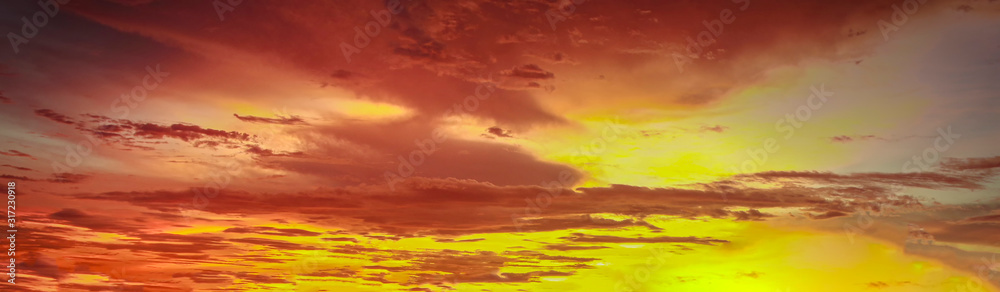 Beautiful sunset sky and clouds with dramatic light, Twilight sky background,Orange and red sky and light of the sun-Image