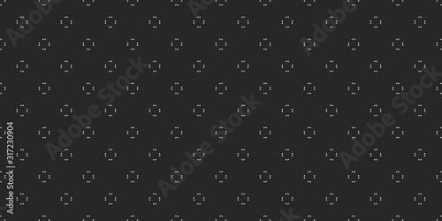 Universal vector black and white seamless pattern with dotted small shapes arrows or flowers. Monochrome geometric ornaments. Vector texture